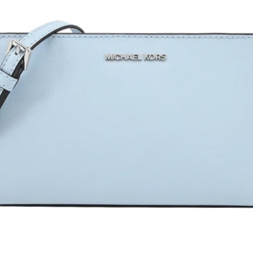 Michael Kors Jet Set Clutch/Wristlet Periwinkle Blue Canvas w/Silver Ex Cond